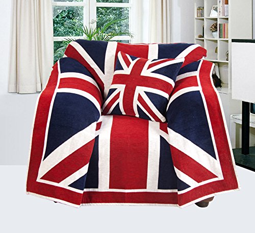 EHC Jacquard Union Jack Large Throw-125 x 150cm-Blue/Red, Chenille, Royal Blue/Red, Single