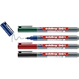 edding 361 Whiteboard Marker Set - Multi-Coloured - 4 Whiteboard Pens - Round Tip 1 mm - Whiteboard Pen Dry Wipe - for Whiteb