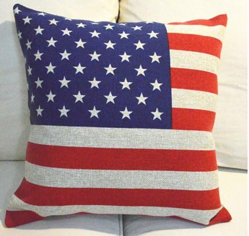 Hidoon® Love Home -LH015 Elegant Cotton Linen Decorative Throw Pillow Case/throw Pillow Cover American Flag Design for Sofa Chair Bed -18x18 Inch