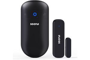 SECRUI Wireless Door Open Sensor Alarm Chime, 400ft Operating Range 52 Chimes Volume with Mute Mode Led Indicators 1 Plug-in Receiver 1 Magnetic Door Alarm Sensor for Home Store Office Security Black