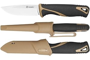 FIREBIRD Ganzo G807-DY Cuchillo de hoja fija 9CR14 Hoja de acero inoxidable Mango ergonómico antideslizante Camping Caza Pesca Cuchillo EDC al aire libre con vaina (Beige)