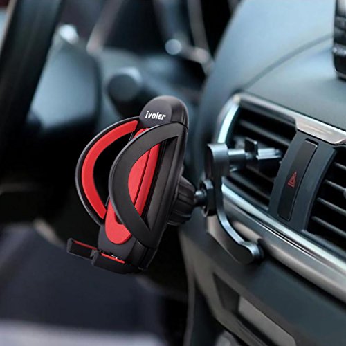 iVoler Support Auto Smartphone in metallo per il fessura di ventilazione con per agganciare, Porta Cellulare Supporto Auto Universale Air Vent Rotazione a 360Â° per iPhone X / 8 / 8 Plus / 7 / 7 Plus / 6(s) / 6(s) Plus / SE / 5s / 5, Samsung Galaxy S9 / S9+ / S8 / S8+ / S7 / S7 Edge / S6 / S5 / J5 / A5, Asus Zenfone 3 / 4, Huawei, Google Nexus, LG, Nokia, Blackberry, Xiaomi, Lenovo, HTC, ecc. (Nero/rosso)