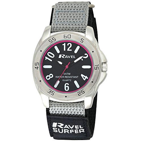 Ravel Herren Surfer 5ATM Klettverschluss Quarzuhr mit schwarzem Zifferblatt Analog-Anzeige und Nylon-Gurt R511,3g Ravel Herren Surfer 5ATM Klettverschluss Quarzuhr mit schwarzem Zifferblatt Analog-Anzeige und Nylon-Gurt R511,3g