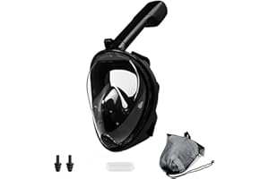AVOS-DEALS-GLOBAL - Snorkel Mask, Snorkelling Mask with Panoramic Full Face Design 180°view, Detachable Camera Mount, For Adults and Kids with Anti-Fog Technology, Free Breath Diving Mask + Travel Bag