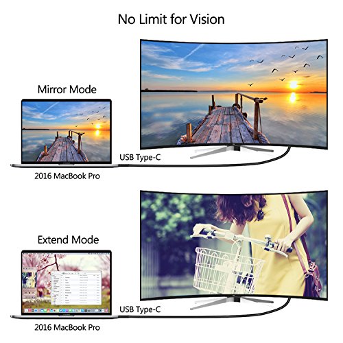 TedGem DisplayPort Kabel USB Typ-C zu DVI Kabel(4K@60Hz), Typ-C USB 3.1 (Thunderbolt 3 Kompatibel) zu DP-Kabel (5.49Fuß /1.8M) für ChromeBook Pixel, MacBook 12″, 2016 MacBook Pro, Samsung Galaxy S8/S8 Plus & Mehr - 6