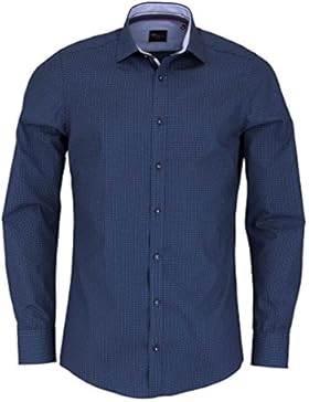 VENTI Slim Fit Hemd Langarm New Kent Kragen Muster blau