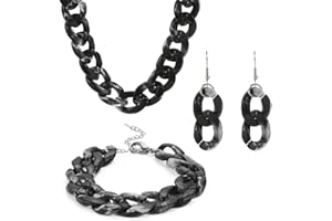 Soyzvteo 3Pcs/Set Acrylic Chunky Statement Necklace Paperclip Cuban Link Bracelet Hip Hop Dangling Earrings Punk Choker Paperclip Statement Jewelry Set for Women Girls