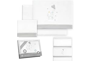 Interbaby - Juego Sabanas Minicuna 50x80 Algodón 100% | Sabana Cuna Bebe Franela, Cálida | Incluye Sabana Bajera, Encimera y Funda de Almohada | Ideal Invierno | Elefante Globo Corazón Blanco/Gris