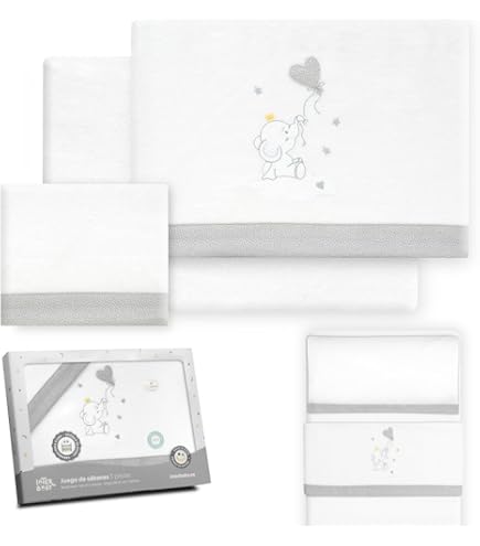 Interbaby - Parure De Draps Pour Berceau 100% Coton, 60 X 120 Cm | Drap- Housse, Drap De Dessus Et Taie D'oreiller Inclus | Idéal Pour L'hiver | Motif éléphant, Ballon, Cœur, Blanc/Rose