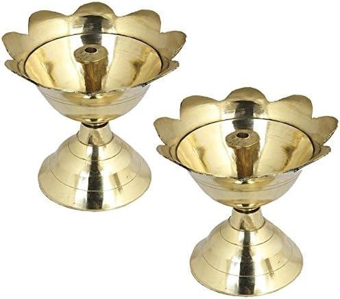 Set of 2 Indian Brass Oil Lamp For Diwali and Navratri Pooja Prayer