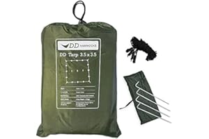 DD Hammocks - DD Tarp 3.5 x 3.5 - Forest Green - Fully Waterproof Lightweight Tarp Shelter For Woodland Camping Hiking And Outdoor Adventure