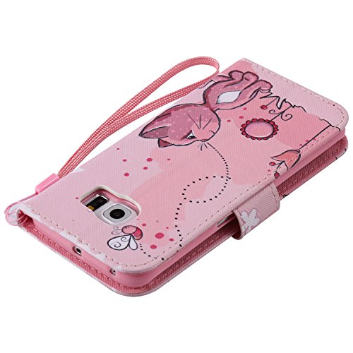 Feeltech Samsung Galaxy S6 Edge Hülle PU-Leder und Brieftasche Bunte Muster Fall mit Magnetverschluss, Hybrid-Kickstand mit Stand-Funktion, schlagen Sie schützende weiche TPU Stoßstangenabdeckung und Kreditkartenhalter für Samsung Galaxy S6 Edge Handgelenk Bügel-Buch-Art-Geldbeutel-Tasche mit 2 In 1 Berühren Sie Stift – Rosa Katze - 7