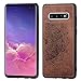 Produktbild Jorisa Hülle Kompatibel mit Samsung Galaxy S10 Plus,Geprägt Mandala Blume Retro Stoff Slim Dünn Handyhülle Hybrid Hart PC Weich Silikon mit Magnetische Autohalterung Funktion Hülle,Braun