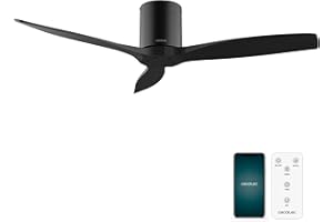 Cecotec - Ventilatori da Soffitto EnergySilence Aero 5500 Aqua Black&Black Connected - 40 W, Diametro 132 cm, Wi-Fi, Protezione IP44, Timer 8 Ore, 3 Pale, 6 Velocità, Estate/Inverno