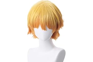 OSIAS Peluca Cosplay Anime, Peluca Demon Slaye, Redecilla Gratis, Para Halloween, Fiesta, Carnaval, Vida Nocturna, Conciertos, Bodas, Regalo de Cumpleaños(Agatsuma Zenitsu)