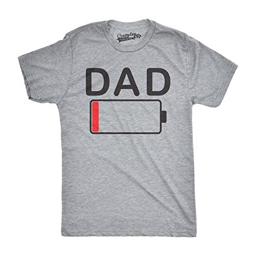 Crazy Dog Tshirts - Mens Dad Battery Low Funny Empty Tired Father Parenting Father's Day T Shirt (Heather Grey) - XL - Camiseta Divertidas