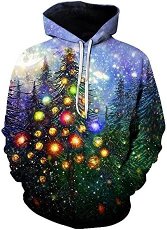 KKYLOVEJ Adult Unisex Hoodies HD 3D Printed Coloured Lights Christmas Tree Long-sleeved Pullover Sweatshirts Hooded (S-6XL) , 5xl