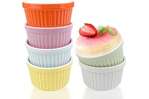 Comzantor Pirofila da Forno, 6 Pirottini Stampi per Ceramica, Mini Cocotte per Friggitrice ad Aria, Stampo Muffin, Cocotte da per Budino, Soufflé, Gelati e Salse, per Forno ad Aria, Microonde