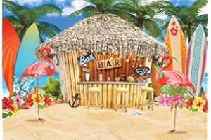 Renaiss 1.8x1.2m Estate Hawaiian Beach Seaside Bar Sfondo Tropical Fenicotteri Palma Tavola da surf Fotografia Sfondo Bambini Aloha Decorazione per feste Studio fotografico Puntelli