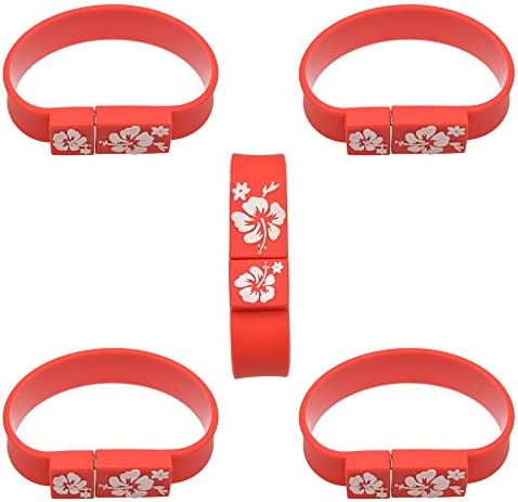 Uflatek 2 GB USB 2.0 5 Pack Red Wristband USB Flash Drive Silicone Bracelet USB Memory Disk Thumb Drive Pen Drive