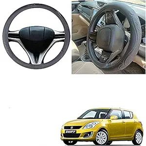 Auto Pearl - Ring Type Car Steering Wheel Cover Universal Genuine PU Non-Slip Natural Rubber Well Padded Grip Breathable Leatherite for - Swift Type 4 ( Snapon Bone Black)