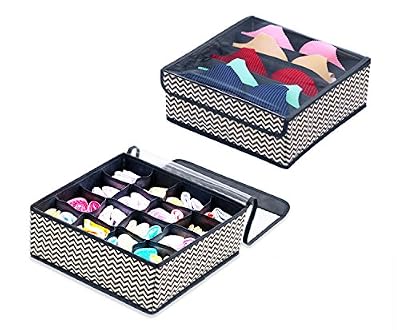 homyfort Organisateur de Tiroir Pliable Non-tissé sous-vètements, Soutien Gorges, Chaussettes Boîte de Rangement à Compartiment, Pack de 2, Gris/Blanc Zigzag Non-tissé, XBS16S5