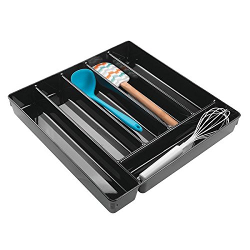 InterDesign 55937EU Linus Küchenschubladen-Organizer für Besteck, Pfannenmesser, Utensilien – schwarz, Plastik, Black, 34,3 x 34,8 x 5,1 cm - 4