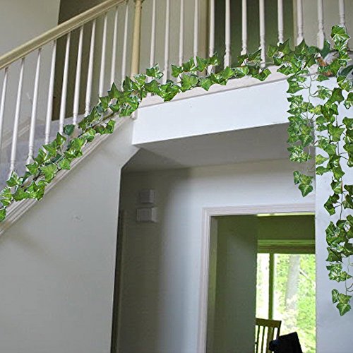 Fake Laub Girlande Blätter Dekoration Künstlicher Grün Efeu Reben Pflanzen für Haus Dekoration im Innen- und Außenbereich (6 Stück) - 3