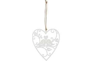 LEVANDEO Targa a forma di cuore, 10 x 12 cm, decorazione da giardino, uccello, amore, targa bianca da parete, idea regalo