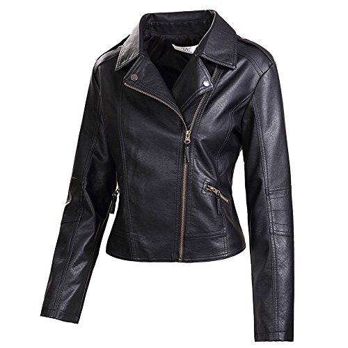 ZAKASA Chaqueta de Cuero Corto de la Chaqueta del Motorista de la PU de Las señoras Que Hace Punto Delicado de la PU Chaqueta de Cuero de imitación