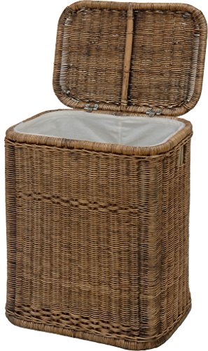Vintage Braun-farbener Rattan-Wäschekorb / Wäschebox mit schönem Streifen-Muster - 2