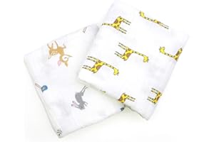 YTBUBOR 2 Pack Baby Muslin Washcloths 120cm × 120cm Cotton Muslin Cartoon Blanket Water Absorbent Face Towel Baby Shower Wipes for Newborn
