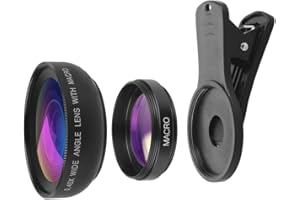 GADIRIA Obiektyw makro do telefonu komórkowego HD i obiektyw Super szeroki kąt 37 mm 0,45X - zestaw 2 w 1 do aparatu do smartfonów z klipsem. Kompatybilny z większością telefonów komórkowych z systemem