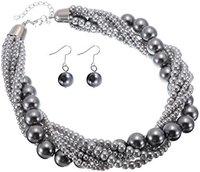 Jerollin Pearl Necklace Earrings Set,Fashion Choker Chunky for Women Faux Pearl Jewellery Christmas Day Gifts