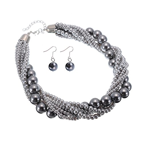 Jerollin Pearl Necklace Earrings Set,Fashion Choker Chunky for Women Faux Pearl Jewellery Christmas Day Gifts