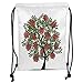 Produktbild ZKHTO Drawstring Sack Backpacks Bags,Rowan,Rowan Tree Full of Fruits Fresh Organic Ecology Themed Artwork,Olive Green Dark Coral Black Soft Satin,5 Liter Capacity,Adjustable String Closure,Th