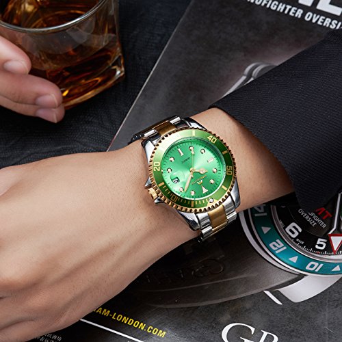 Herren-Uhren-Edelstahl-Mnner-30M-Wasserdicht-Luxus-Design-Datum-Kalender-Gro-Mode-Armbanduhr-Geschfts-Beilufig-Sport-Kleid-Analog-Quarz-Schwer-Uhr-mit-Grn-Zifferblatt-Silber-Gold-Uhrenarmband