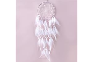 LERKELY Atrapa de Sueños, Dreamcatcher con Plumas, Hechos a Mano Sensor de Sueños para Dormitorio Casa Decoración, Gran Vintage Sensor de Sueños de Pared Móvil Adorno Colgante Dormitorio Blanco)
