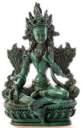 BUDDHAFIGUREN/Billy Held Diseño de Buda de Figuras de - el Verde de Tara 15 cm de Poliuretano de Colour Turquesa de Buda Estatua de Buda de la decoración Tibetano Bodhisattva Hecho a Mano en Nepal