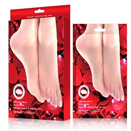 Máscara de pies, mascarilla de spa exfoliante para pieles secas y muertas, pies Piel muerta y removedor de callos, renacimiento del pie suave de bebé en una semana, aroma de rosa, tratamiento natural
