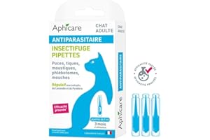APHICARE - Pipette Antiparasitaire Chat Adulte - Antipuces et Anti-Tiques - 3x1 ML - Fabriqué en France