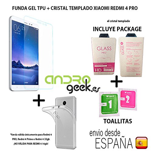 @androgeek_es PACK FUNDA TPU GEL SILICONA transparente + PROTECTOR de PANTALLA CRISTAL TEMPLADO para XIAOMI REDMI 4 PRO Redmi 4...
