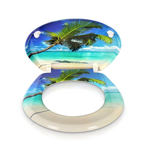 VENKON – Premium WC Sitz mit Absenkautomatik – Modell „Caribbean Dream“ – Toilettendeckel aus Duroplast (antibakteriell) inkl. Montagesatz (rostfreie Scharniere) - 5