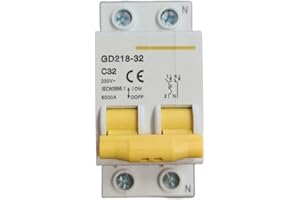 VIDOELETTRONICA® Interruttore Magnetotermici per barra DIN Bipolare Interruttore Magnetotermico Serie GD218-32 (Bipolare 2 moduli 1P+N, 230Vac-32A)