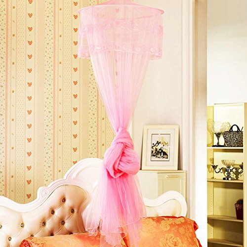 Prinzessin Travel Moskitonetz Fliegennetz Mückennetz Insektennetz Spitze Betthimmel Moskitonetzen Rund Moskitonetz für Einzel-oder Doppelbetten Indoor or Outdoor With A Full Hanging Kit (rosa) - 4