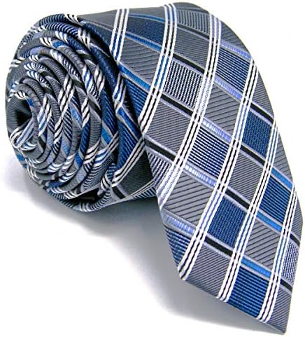 Shlax&Wing Skinny Ties For Men Blue Checkered Checks Silk Neckties Suit