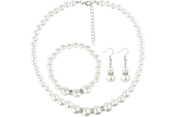 Ensemble de bijoux en perles artificielles, collier, bracelet et boucles d'oreilles, pour femme, conviennent au mariage, à la fête, comme cadeau, blanches