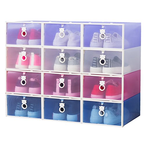 Smilun Schuhboxen Stapelbar Aufbewahrungsboxen Schuhablagen faltbar Halter Schuhregal Bärchen Gemischte 4-Stück-Set