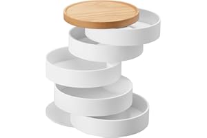 YAMAZAKI 5312 TOSCA Caja de accesorios de 5 niveles, blanco, madera/acero/resina ABS, diseño minimalista, 10 x 10 x 12,5 cm (L x An x Al)