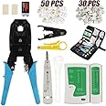 12 in 1 RJ45 Crimp Tool Kit, JENABOM Network Tool Kit RJ11 CAT5 CAT6 Crimping Tools Network LAN Cable Tester Repair Computer Maintenance Ethernet Tool Kit Wire Stripper Tool